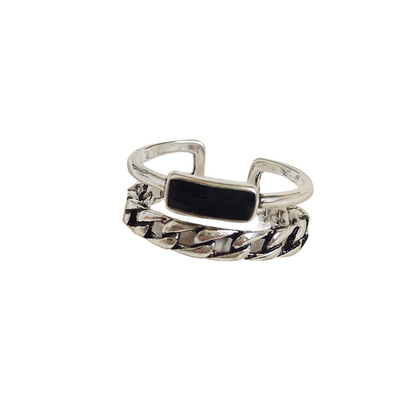 Female Korean Style Tide Chain Drip Glazed Double Ring