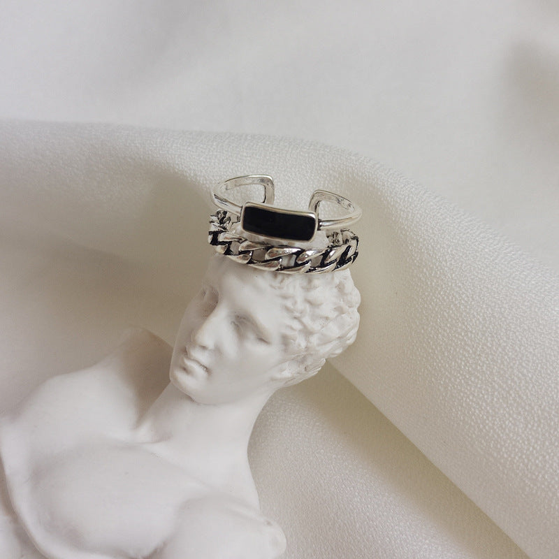 Female Korean Style Tide Chain Drip Glazed Double Ring