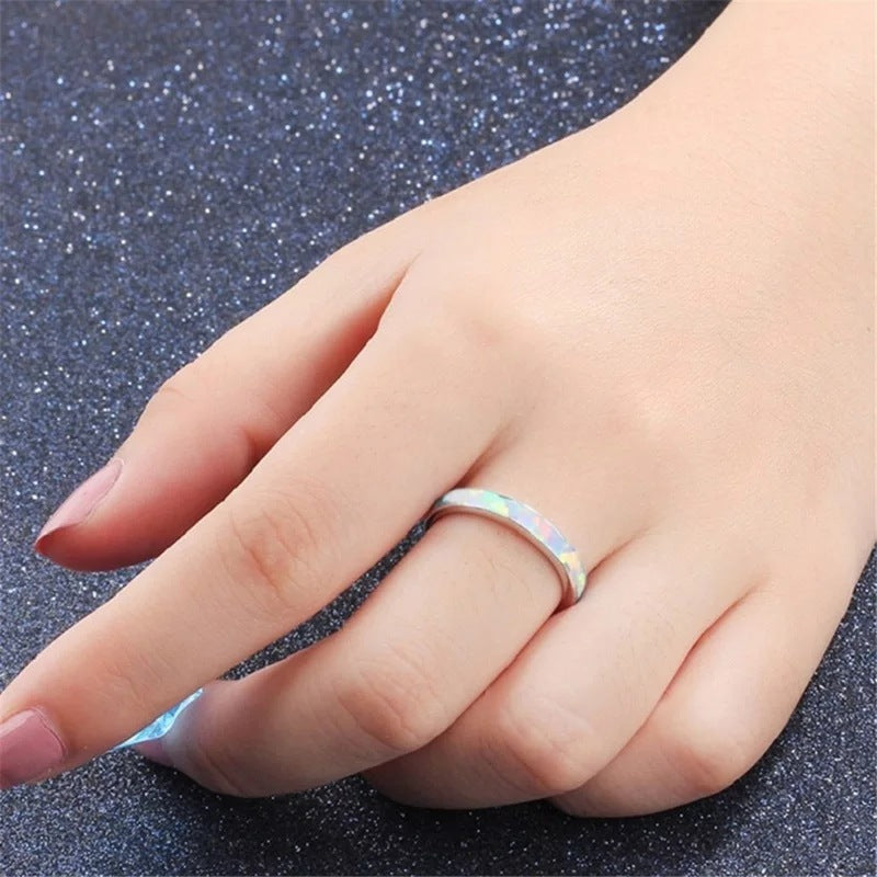 Fashion Single Circle Blue Opal Exquisite Rings
