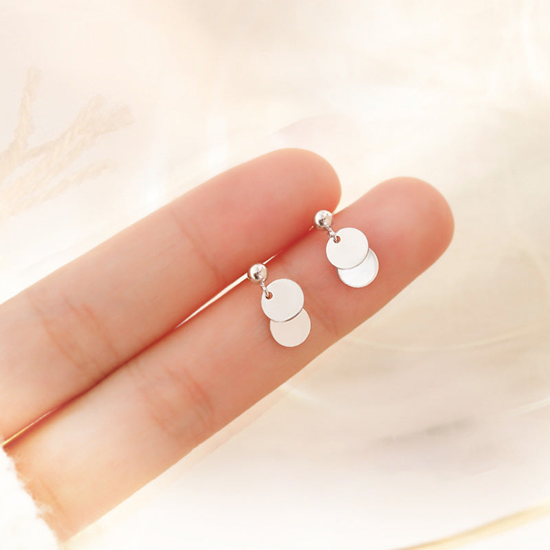 Women's Simple Mini Small Round Slice Ear Temperament Eardrops Short Tassel Stud Earrings