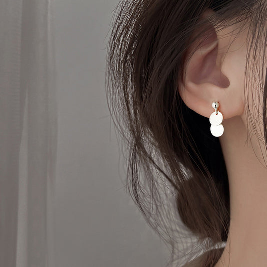 Women's Simple Mini Small Round Slice Ear Temperament Eardrops Short Tassel Stud Earrings