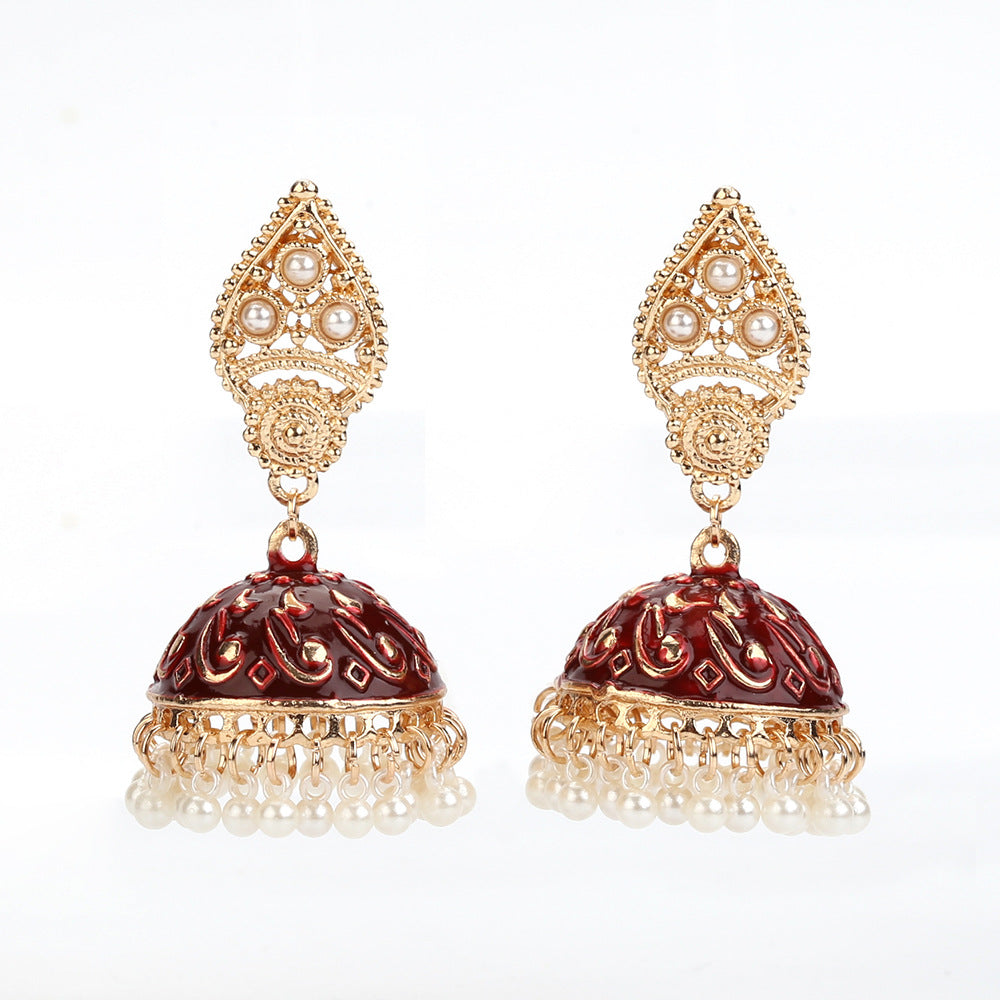 Women's Fashion Indian Ethnic Style Bell Pearl Earrings