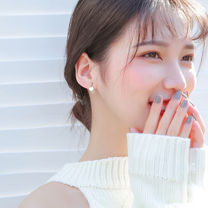 Women's Simple Mini Small Round Slice Ear Temperament Eardrops Short Tassel Stud Earrings