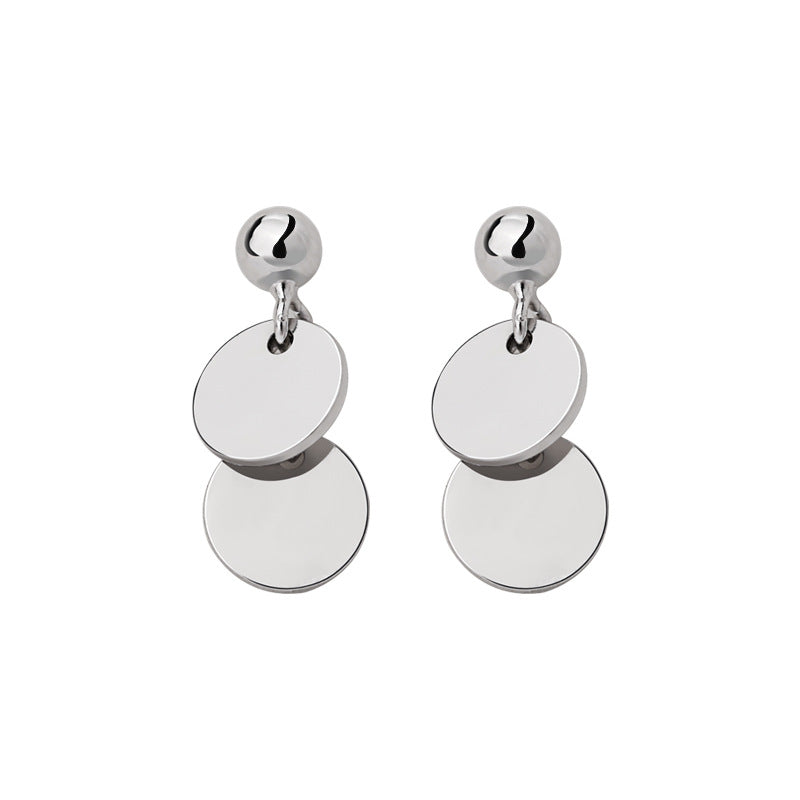 Women's Simple Mini Small Round Slice Ear Temperament Eardrops Short Tassel Stud Earrings