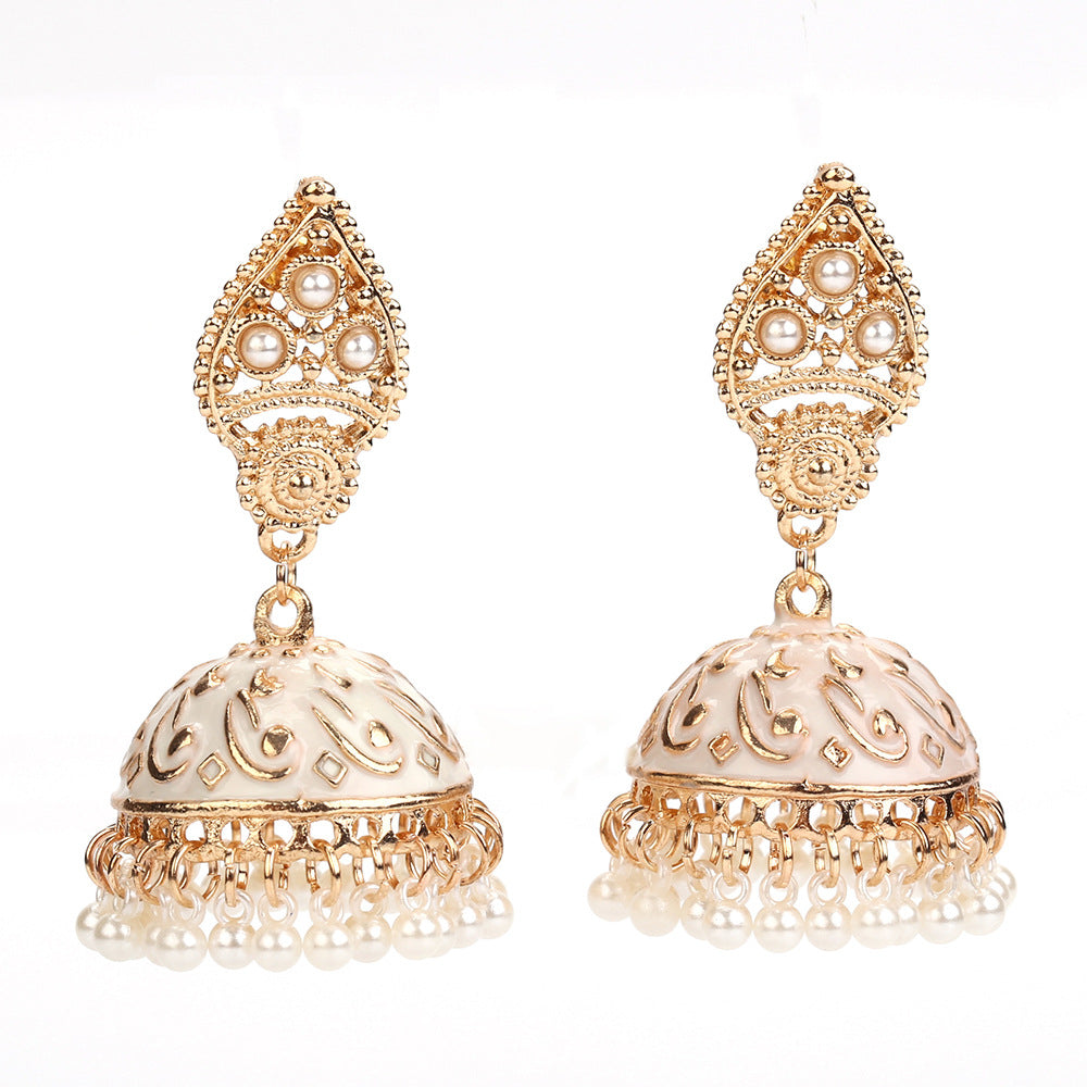 Women's Fashion Indian Ethnic Style Bell Pearl Earrings