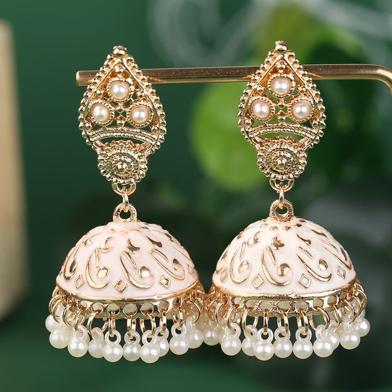 Women's Fashion Indian Ethnic Style Bell Pearl Earrings