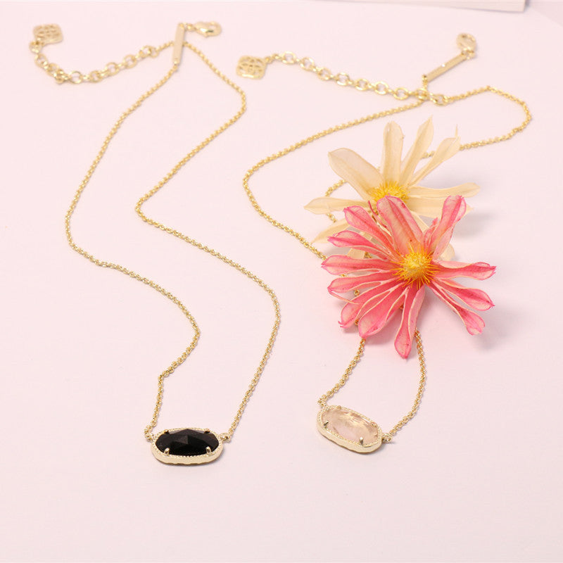 Oval Black Glass Female Accessories Fashion Pink Necklaces