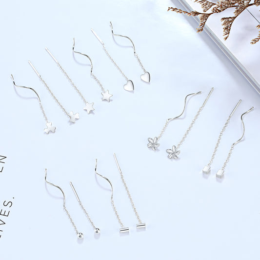 Women's Sier Light Luxury Sweet Loving Heart Long Tassel Earrings