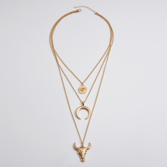Ornament Fashion Simple Alloy Bull Head Geometric Round Necklaces