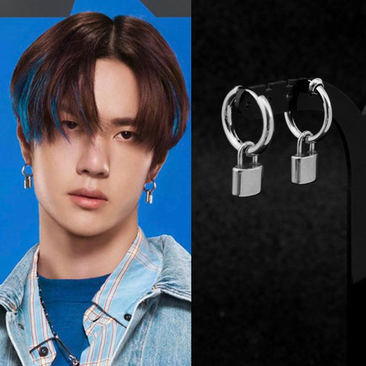 Lock Stainless Steel Unisex Style Ear Earrings