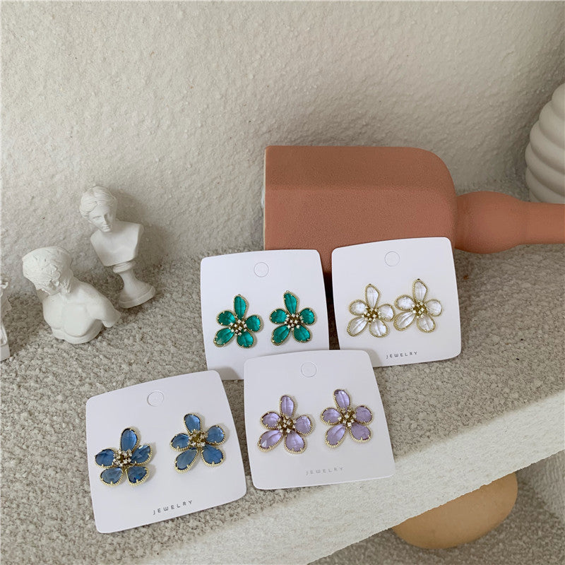 Needle Super Shiny Crystal Beautiful Flowers Fairy Earrings
