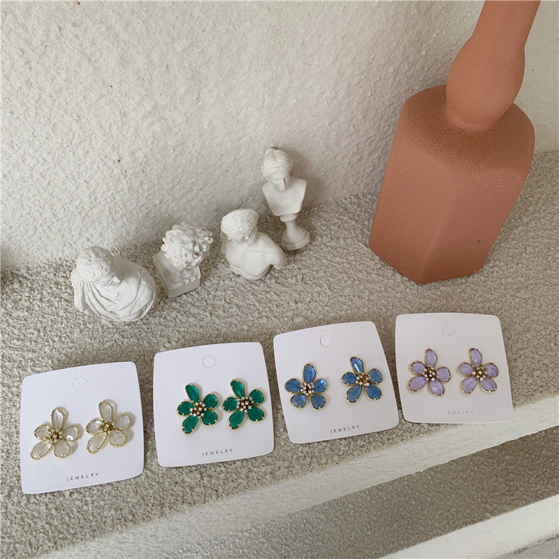 Needle Super Shiny Crystal Beautiful Flowers Fairy Earrings
