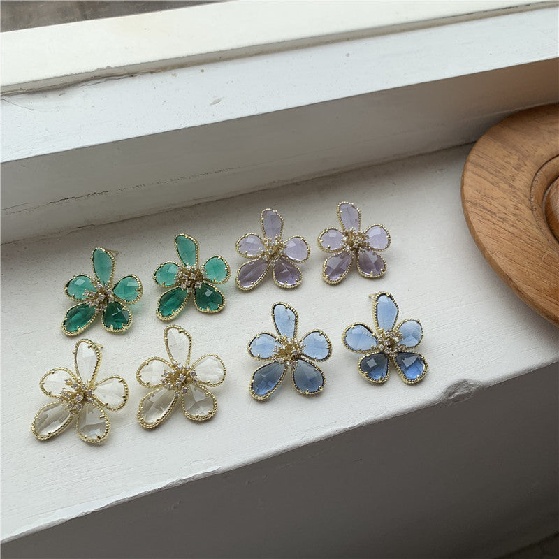 Needle Super Shiny Crystal Beautiful Flowers Fairy Earrings