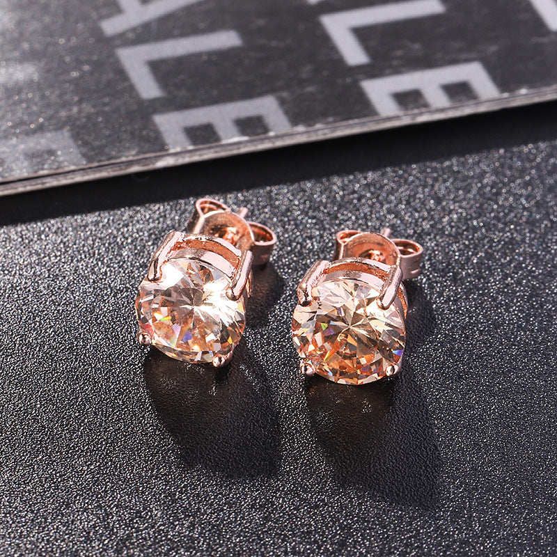 Small Color Zircon Rose Gold Champagne Stud Earrings