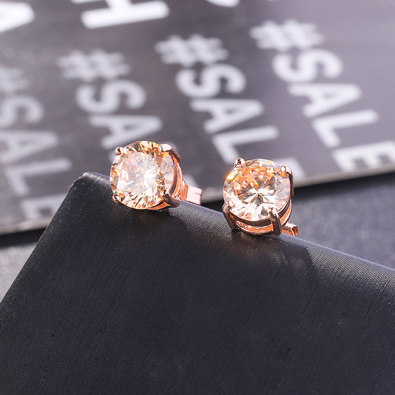 Small Color Zircon Rose Gold Champagne Stud Earrings