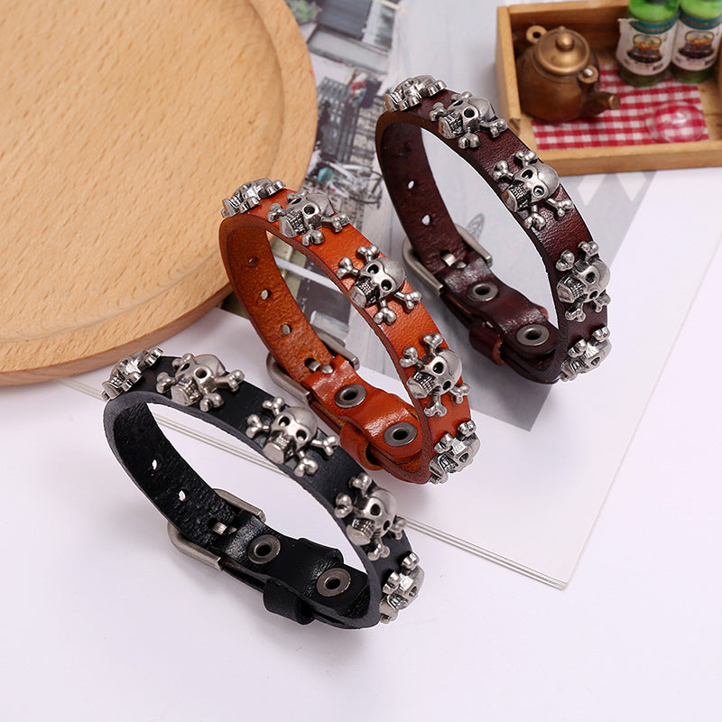 Men's Ornament Skull Punk Cattle Leather Simple Bracelets