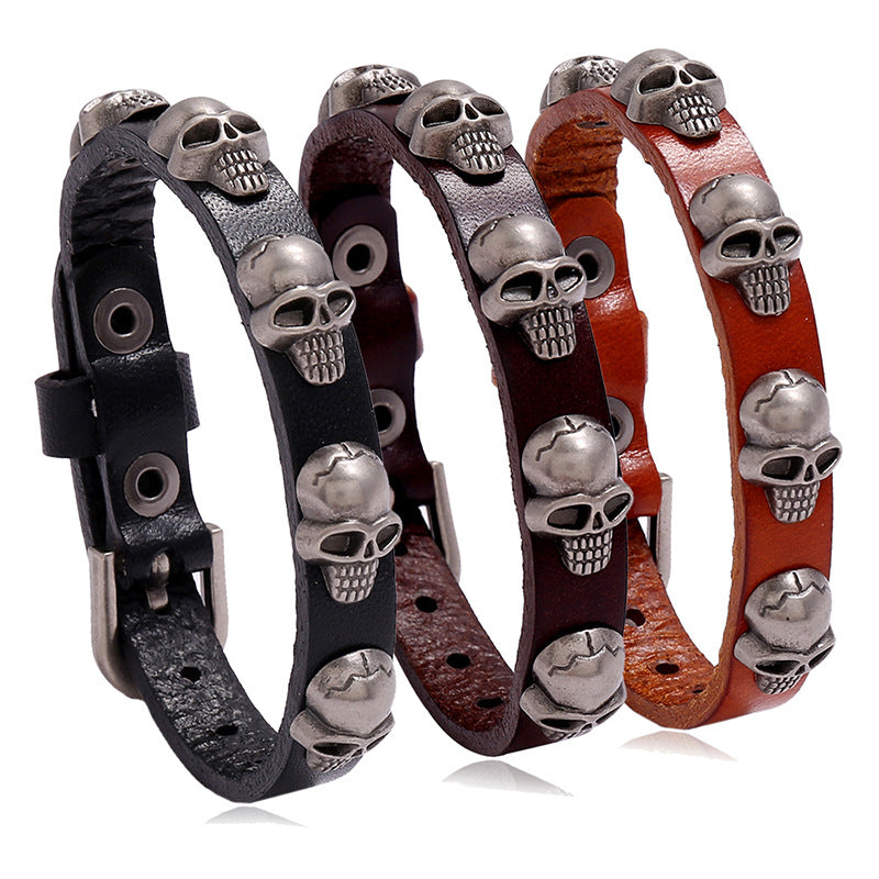 Women's & Men's Punk Skull Cattle Leather Personality Trend Bracelets