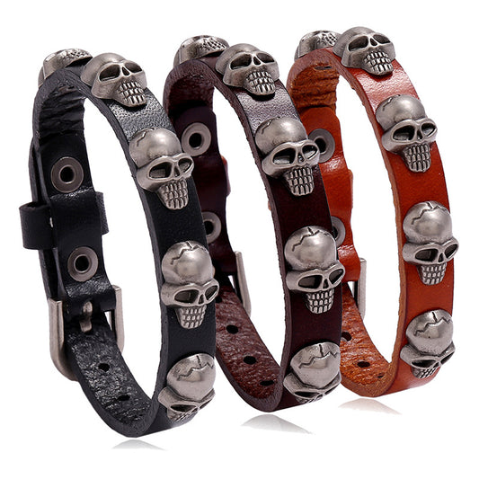 Women's & Men's Punk Skull Cattle Leather Personality Trend Bracelets