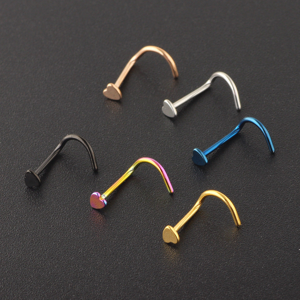 Nose Medical Heart-shaped Curved Ear Straight Stud Earrings