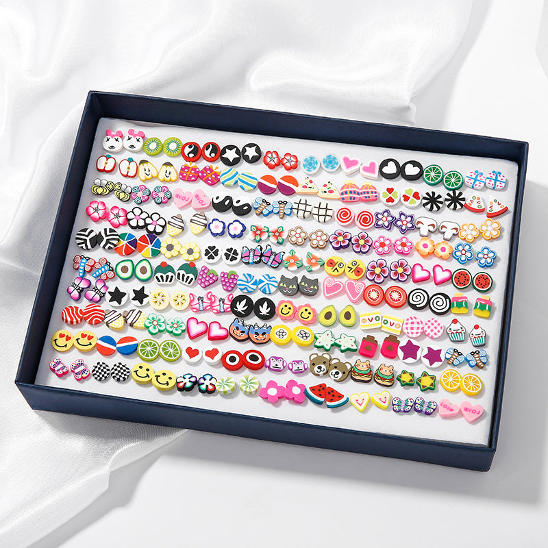 Women's For Earings Auricular Needle Rhinestone Pearl Cartoon Sweet Polymer Stud Earrings