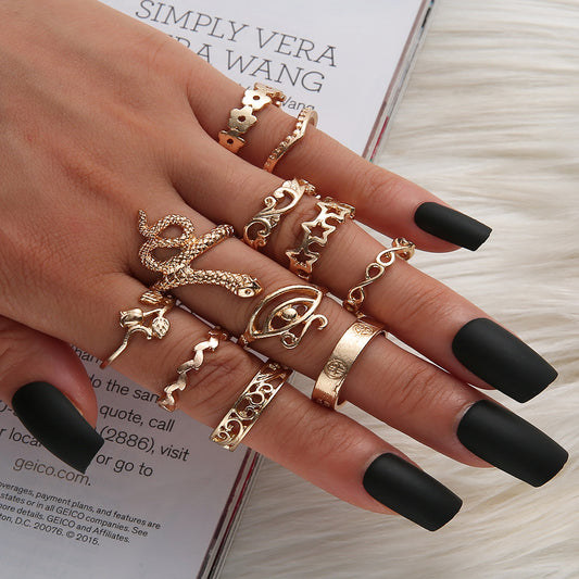 Dripping Oil Retro Geometric Full Diamond Shining Snake-shaped Rings