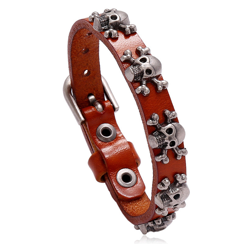 Men's Ornament Skull Punk Cattle Leather Simple Bracelets