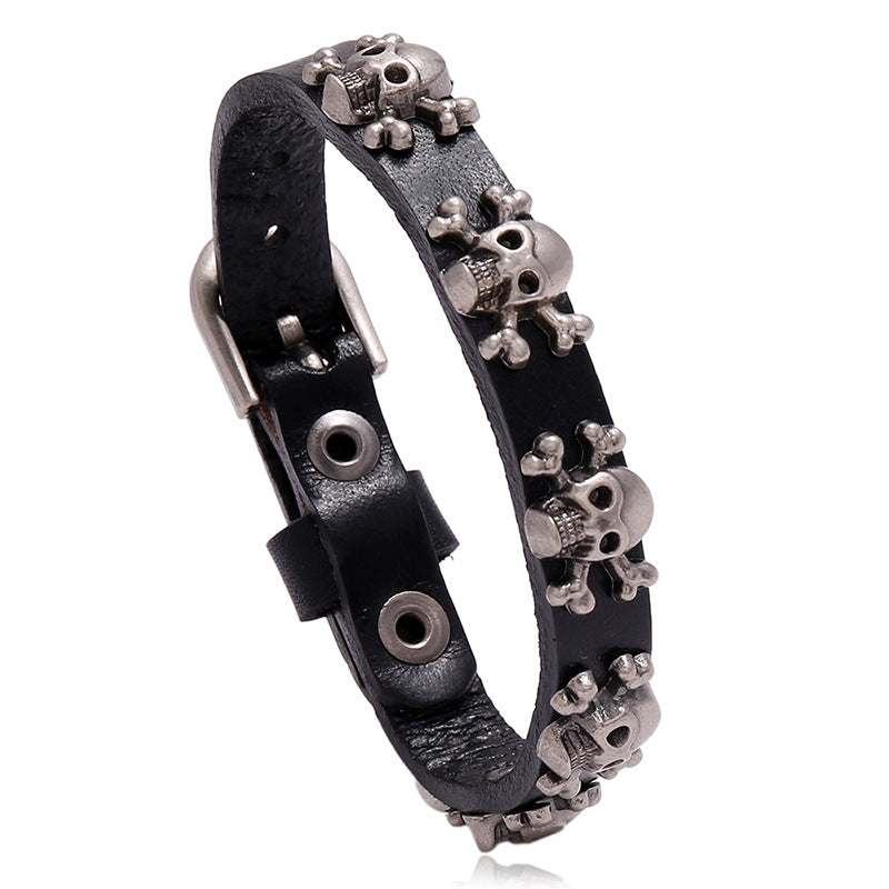 Men's Ornament Skull Punk Cattle Leather Simple Bracelets