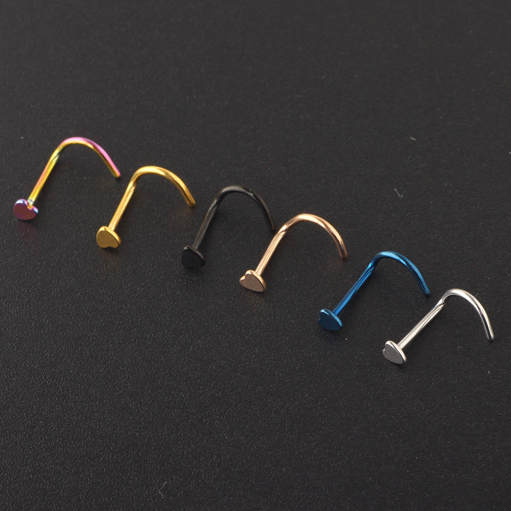Nose Medical Heart-shaped Curved Ear Straight Stud Earrings