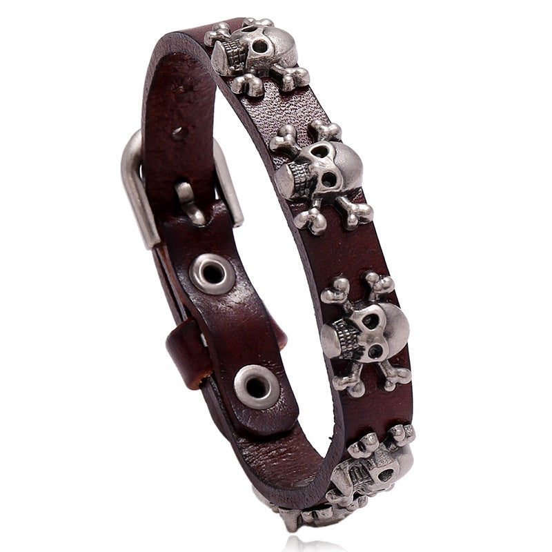 Men's Ornament Skull Punk Cattle Leather Simple Bracelets