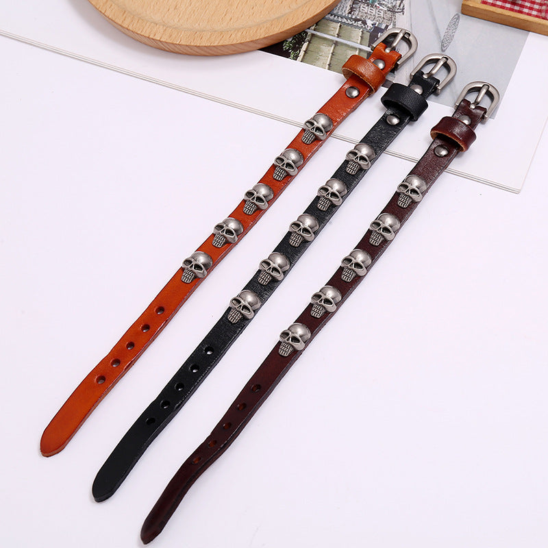 Women's & Men's Punk Skull Cattle Leather Personality Trend Bracelets