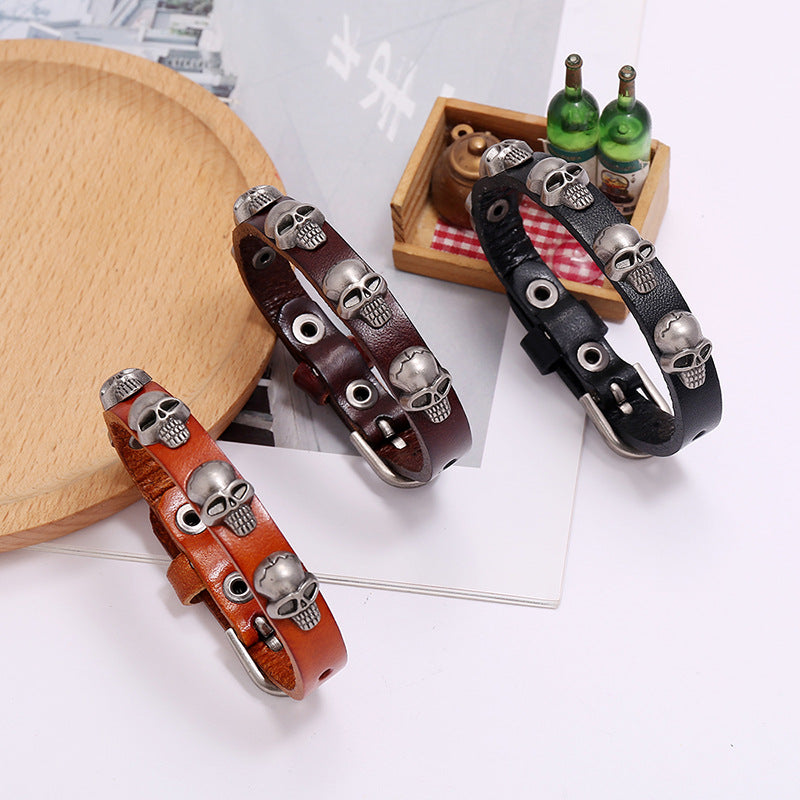 Women's & Men's Punk Skull Cattle Leather Personality Trend Bracelets