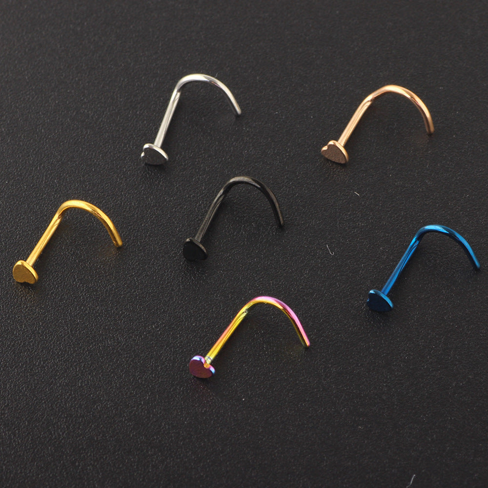 Nose Medical Heart-shaped Curved Ear Straight Stud Earrings