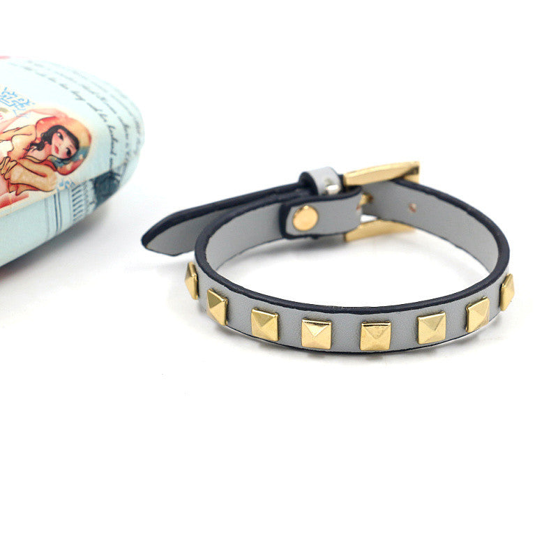 Eu South Korea Punk Rivets Single Leather Alloy Colors Bracelet
