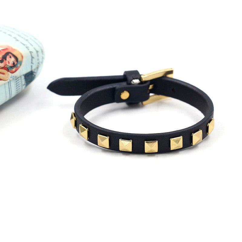 Eu South Korea Punk Rivets Single Leather Alloy Colors Bracelet