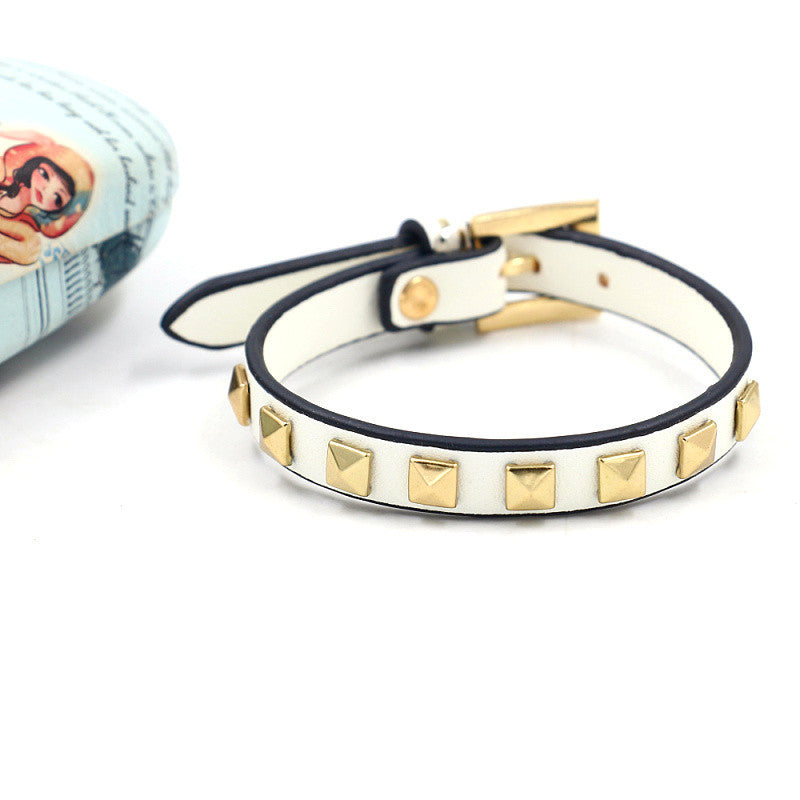 Eu South Korea Punk Rivets Single Leather Alloy Colors Bracelet