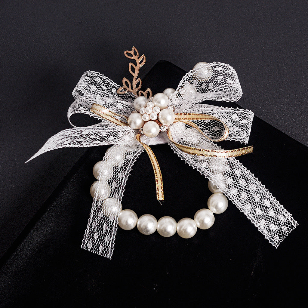 Wrist Flower White Pearl Handed Wedding Gift Sisters Group Event Bracelet