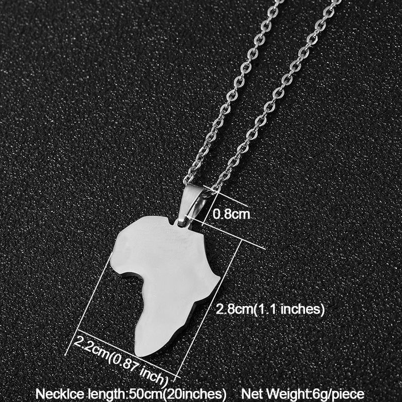 Women's & Men's Titanium Steel Glossy Gold African Map Necklaces