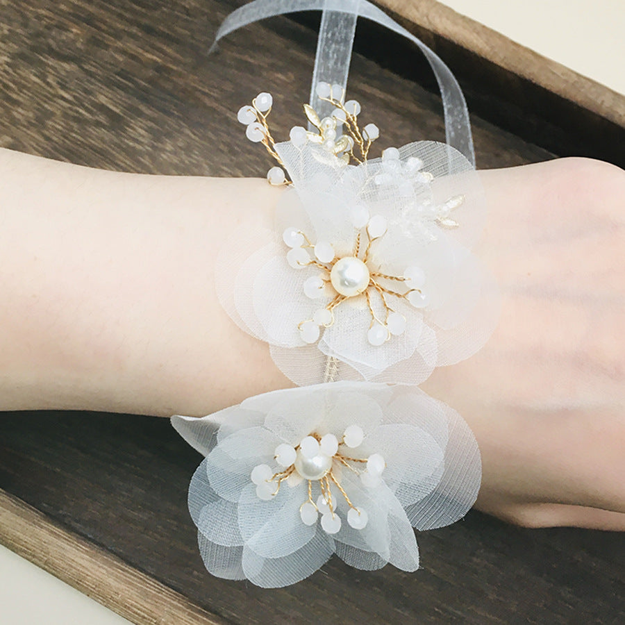 Wrist Flower White Pearl Handed Wedding Gift Sisters Group Event Bracelet