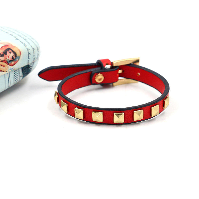 Eu South Korea Punk Rivets Single Leather Alloy Colors Bracelet