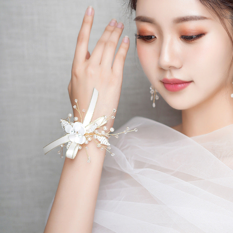 Wrist Flower White Pearl Handed Wedding Gift Sisters Group Event Bracelet