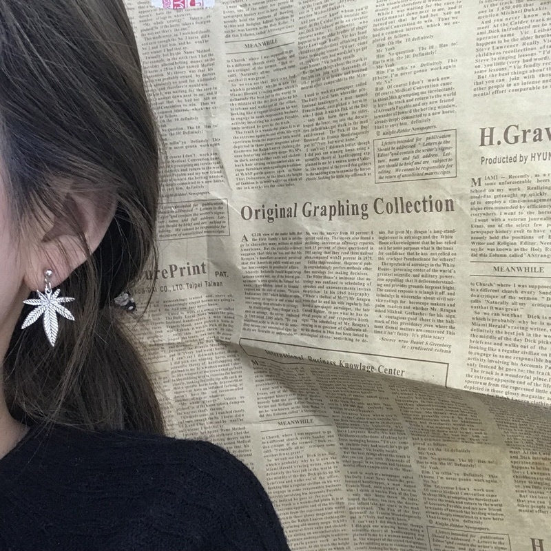 Hip Hop Frosty Style Maple Leaf Earrings