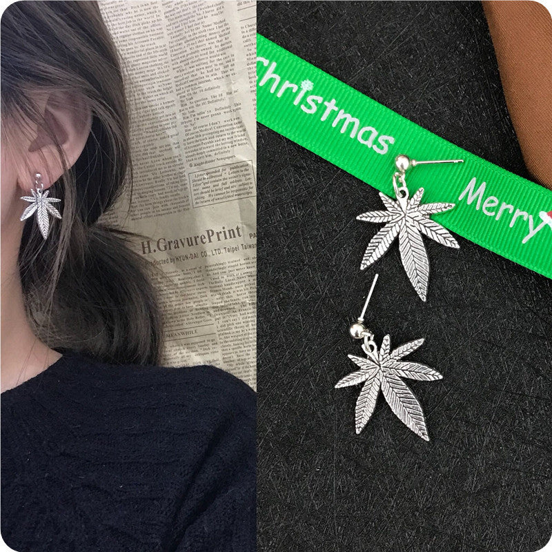 Hip Hop Frosty Style Maple Leaf Earrings