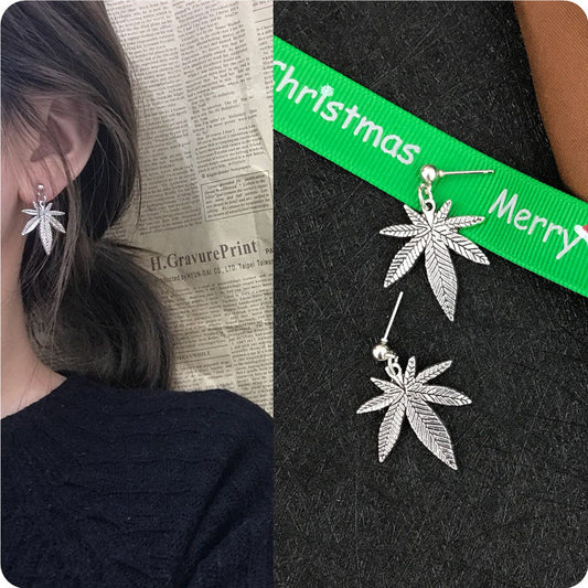 Hip Hop Frosty Style Maple Leaf Earrings