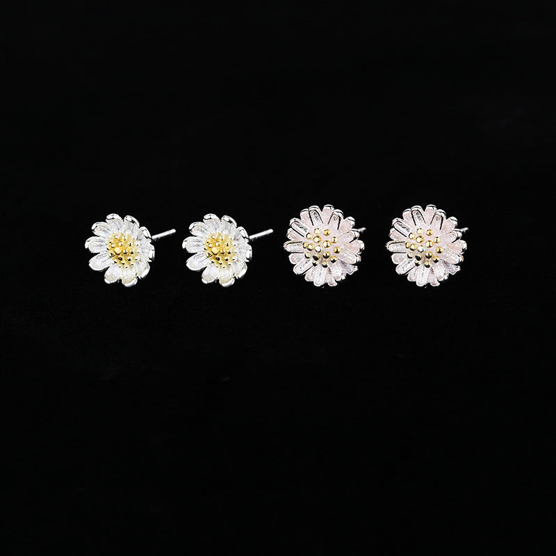 Women's Mori Sweet Sier Plated Daisy Cute Flowers Earrings