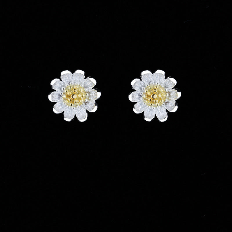 Women's Mori Sweet Sier Plated Daisy Cute Flowers Earrings