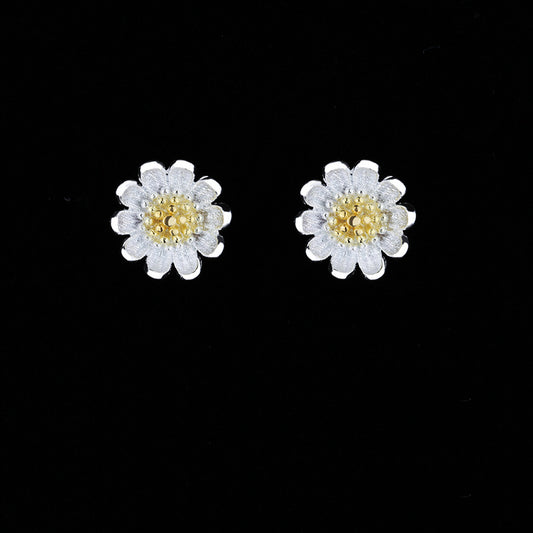 Women's Mori Sweet Sier Plated Daisy Cute Flowers Earrings