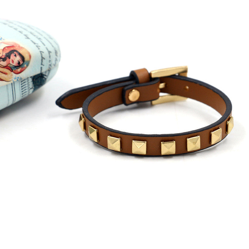 Eu South Korea Punk Rivets Single Leather Alloy Colors Bracelet