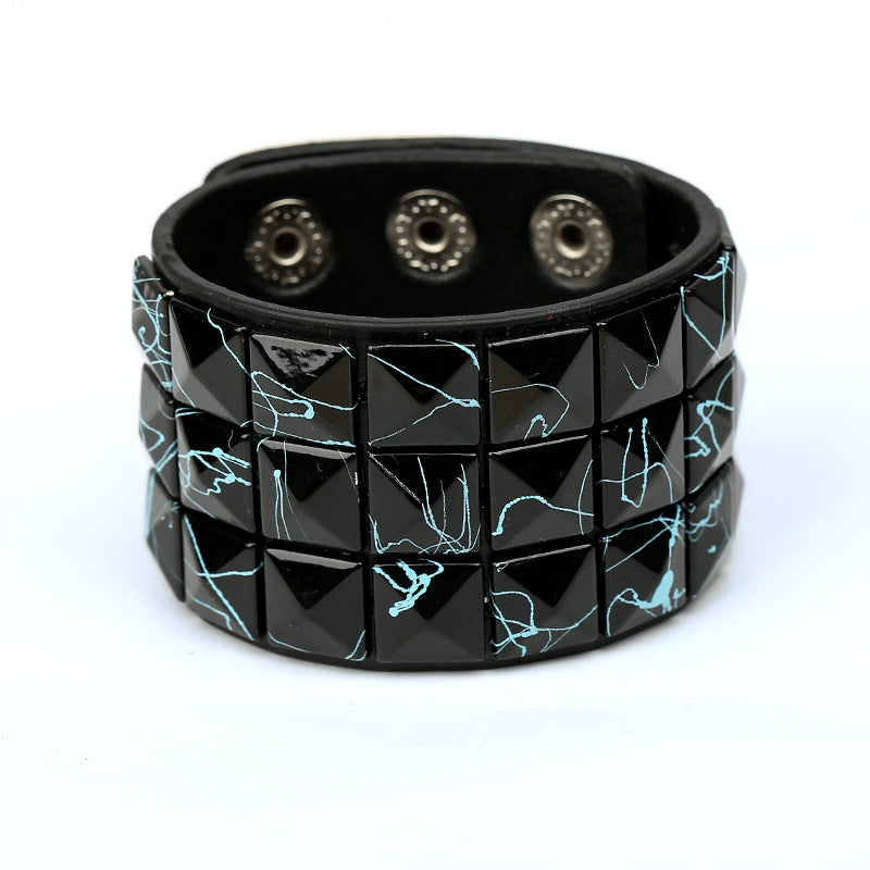 Men's Multicolor Square Nail Leather Personality Cycling Bracelet