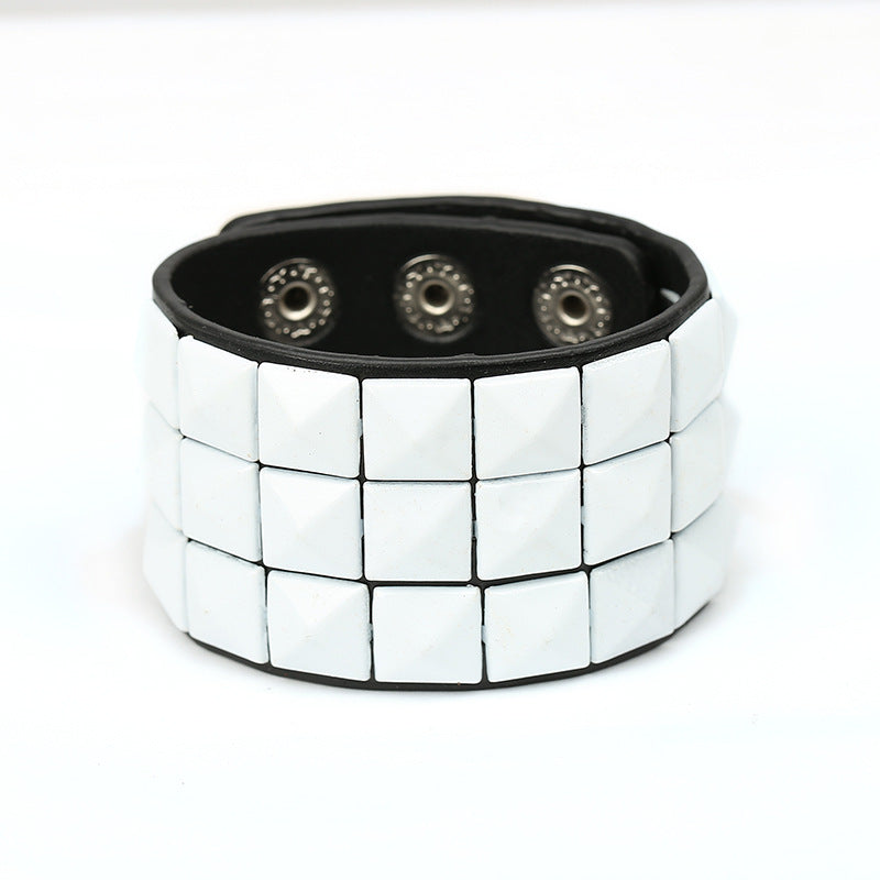 Men's Multicolor Square Nail Leather Personality Cycling Bracelet