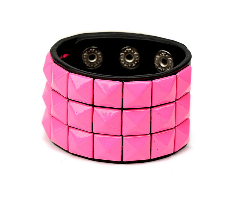 Men's Multicolor Square Nail Leather Personality Cycling Bracelet